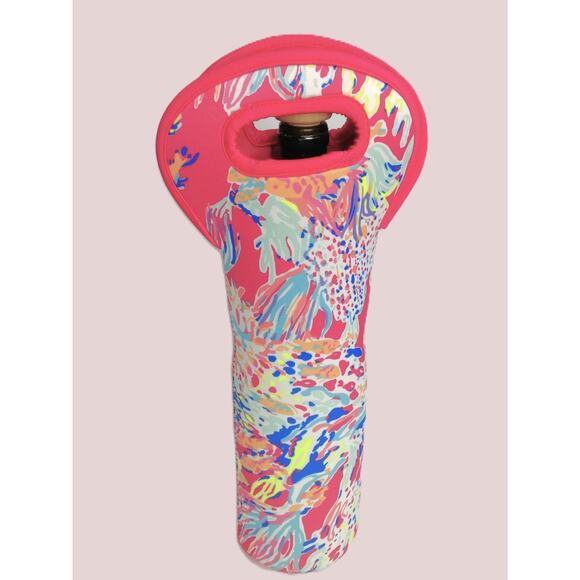 Lilly Pulitzer Wine Sleeve Coral Summer Neoprene Carrier Tote Bag Koozie Beach - Picture 1 of 10